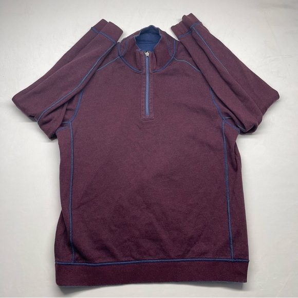 Tommy Bahama Men’s Reversible Pullover 1/4 ZipUp Sweater Blue/Maroon Size Medium - Picture 3 of 11